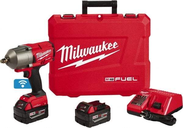 Milwaukee Tool - 1/2" Drive 18 Volt Pistol Grip Cordless Impact Wrench & Ratchet - 1,750 RPM, 0 to 2,100 BPM, 1,400 Ft/Lb Torque, 2 Lithium-Ion Batteries Included - Apex Tool & Supply