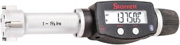 Starrett - 1" to 1-3/8", IP67, Carbide Face Electronic Inside Micrometer - 0.00005" Resolution, 0.00015" Accuracy, 2-5/8" Gage Depth - Apex Tool & Supply