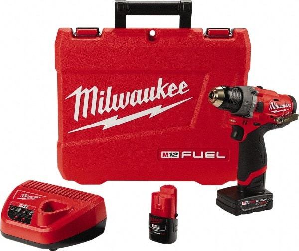 Milwaukee Tool - 12 Volt 1/2" All-Metal Keyless Ratcheting Chuck Cordless Hammer Drill - 0 to 25,500 BPM, 0 to 1,700 RPM, Reversible - Apex Tool & Supply