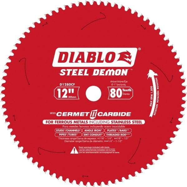 Freud - 12" Blade Diam, 80 Teeth, Carbide-Tipped Cold Saw Blade - 1" Arbor Hole Diam, 0.071" Blade Thickness - Apex Tool & Supply