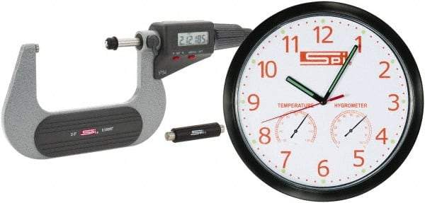 SPI - 2 to 3" Range, 0.00005" Resolution, Standard Throat IP54 Electronic Outside Micrometer - 0.0002" Accuracy, Friction Thimble, Carbide-Tipped Face, LR44 Battery, Includes NIST Traceable Certification of Inspection - Apex Tool & Supply