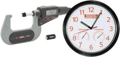 SPI - 1 to 2" Range, 0.00005" Resolution, Standard Throat IP54 Electronic Outside Micrometer - 0.00016" Accuracy, Friction Thimble, Carbide-Tipped Face, LR44 Battery, Includes NIST Traceable Certification of Inspection - Apex Tool & Supply