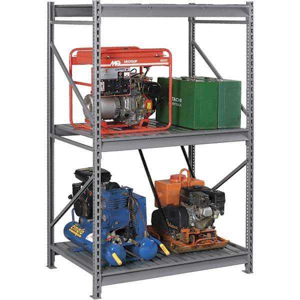 Tennsco - 3 Shelf Starter Steel Corrugated Deck Open Steel Shelving - 48" Wide x 96" High x 36" Deep, Medium Gray - Apex Tool & Supply