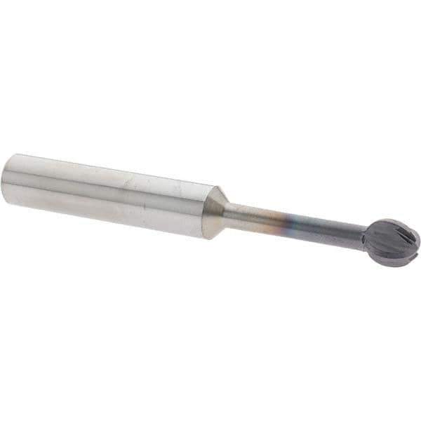 Accupro - 3/8" Diam, 0.349" LOC, 4 Flute Solid Carbide Ball End Mill - nACo Finish, Single End, 3" OAL, 3/8" Shank Diam, Undercutting - Apex Tool & Supply