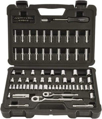 Stanley - 85 Piece 1/4" & 3/8" Drive Chrome Finish Socket Set - 12 Points, 5/32" to 7/8" (4mm to 19mm) Range, Inch/Metric Measurement Standard - Apex Tool & Supply