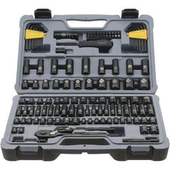 Stanley - 123 Piece 1/4" Drive Black Chrome Finish Socket Set - 12 Points, 5/32" to 1/2" (4mm to 12mm) Range, Inch/Metric Measurement Standard - Apex Tool & Supply
