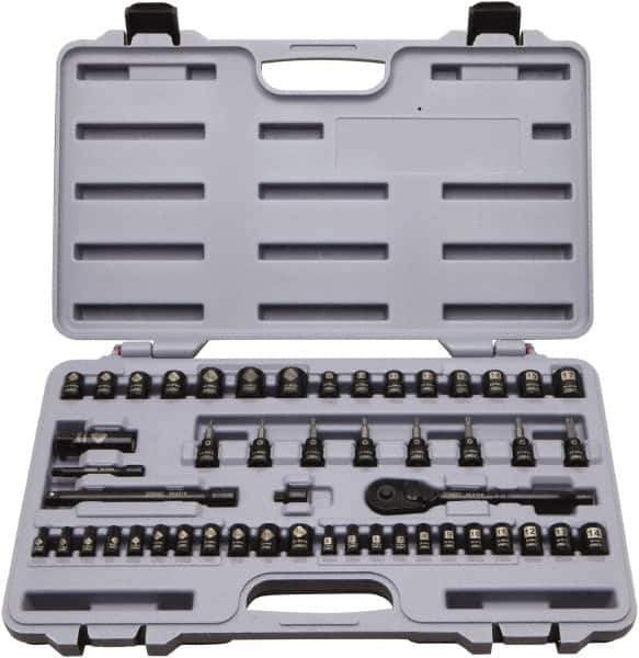 Stanley - 50 Piece 1/4 & 3/8" Drive Standard Socket Set - 5/32 to 9/16", 4 to 18mm, Inch/Metric Measurement Standard - Apex Tool & Supply