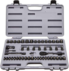 Stanley - 50 Piece 1/4 & 3/8" Drive Standard Socket Set - 5/32 to 9/16", 4 to 18mm, Inch/Metric Measurement Standard - Apex Tool & Supply