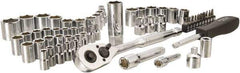 Stanley - 60 Piece 1/4" & 3/8" Drive Chrome Finish Deep Well Socket Set - 6 Points, 5/32" to 13/16" (4mm to 19mm) Range, Inch/Metric Measurement Standard - Apex Tool & Supply
