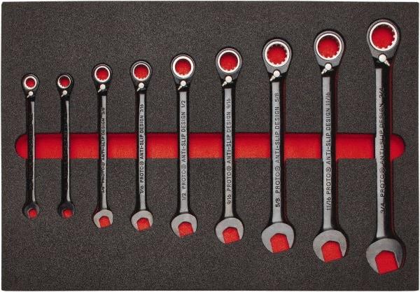 Proto - 9 Piece, 9/32" to 3/4", Spline Combination Wrench Set - Inch Measurement Standard, Black/Chrome Finish, Comes in Roll Pouch - Apex Tool & Supply