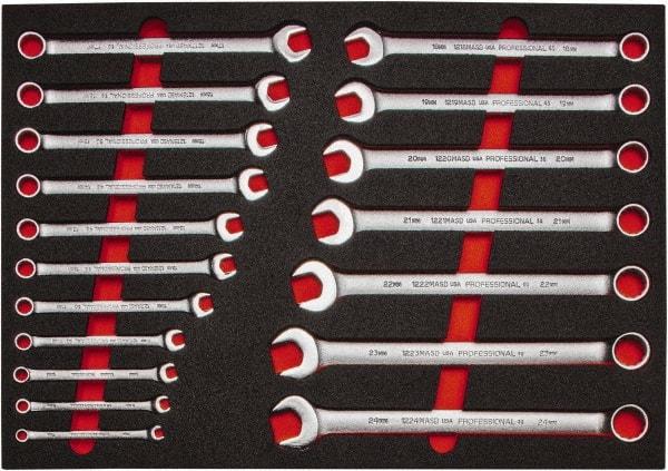 Proto - 18 Piece, 7mm to 24mm, 12 Point Spline Combination Wrench Set - Metric Measurement Standard, Satin Finish, Comes in Roll Pouch - Apex Tool & Supply