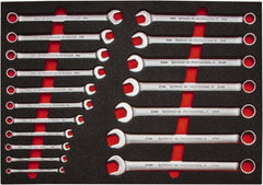 Proto - 18 Piece, 7mm to 24mm, 12 Point Spline Combination Wrench Set - Metric Measurement Standard, Satin Finish, Comes in Roll Pouch - Apex Tool & Supply