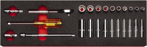 Proto - 25 Piece 1/4" Drive Chrome Finish Deep Well Socket Set - 6 Points, 3/16" to 9/16" Range, Inch Measurement Standard - Apex Tool & Supply