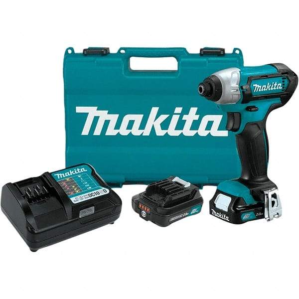 Makita - 12 Volt, 1/4" Drive, 80 Ft/Lb Torque, Cordless Impact Driver - Pistol Grip Handle, 2600 RPM, 2 Lithium-Ion Batteries Included - Apex Tool & Supply