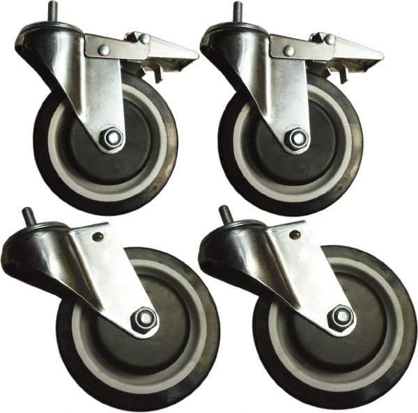 Sandusky Lee - 5" Diam x 5" Wide, Rubber Swivel with Brake Caster - 1,000 Lb Capacity, Stem Mount - Apex Tool & Supply