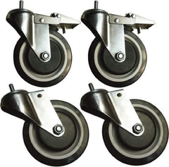 Sandusky Lee - 5" Diam x 5" Wide, Rubber Swivel with Brake Caster - 1,000 Lb Capacity, Stem Mount - Apex Tool & Supply