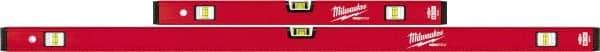Milwaukee Tool - 24" & 48" Long 6 Vial Box Beam Level - Aluminum, Red, 2 Level & 4 Plumb Vials - Apex Tool & Supply
