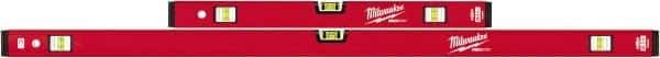 Milwaukee Tool - Magnetic 24" & 48" Long 6 Vial Box Beam Level - Aluminum, Red, 2 Level & 4 Plumb Vials - Apex Tool & Supply