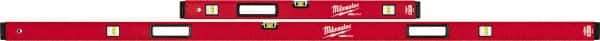 Milwaukee Tool - 32" & 78" Long 6 Vial Box Beam Level - Aluminum, Red, 2 Level & 4 Plumb Vials - Apex Tool & Supply