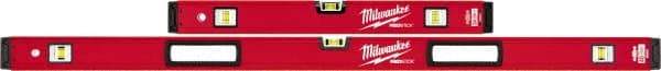 Milwaukee Tool - 24" & 48" Long 6 Vial Box Beam Level - Aluminum, Red, 2 Level & 4 Plumb Vials - Apex Tool & Supply