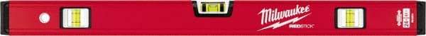Milwaukee Tool - 24" Long 3 Vial Box Beam Level - Aluminum, Red, 1 Level & 2 Plumb Vials - Apex Tool & Supply