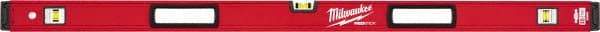Milwaukee Tool - 48" Long 3 Vial Box Beam Level - Aluminum, Red, 1 Level & 2 Plumb Vials - Apex Tool & Supply