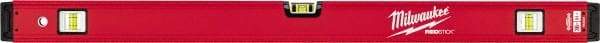 Milwaukee Tool - 36" Long 3 Vial Box Beam Level - Aluminum, Red, 1 Level & 2 Plumb Vials - Apex Tool & Supply
