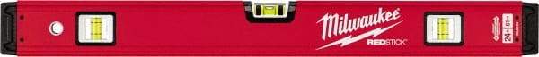Milwaukee Tool - 24" Long 3 Vial Box Beam Level - Aluminum, Red, 1 Level & 2 Plumb Vials - Apex Tool & Supply