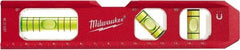 Milwaukee Tool - Magnetic 7" Long 3 Vial Torpedo Level - Aluminum, Red, 1 Level, 1 Plumb & 1 45° Vials - Apex Tool & Supply