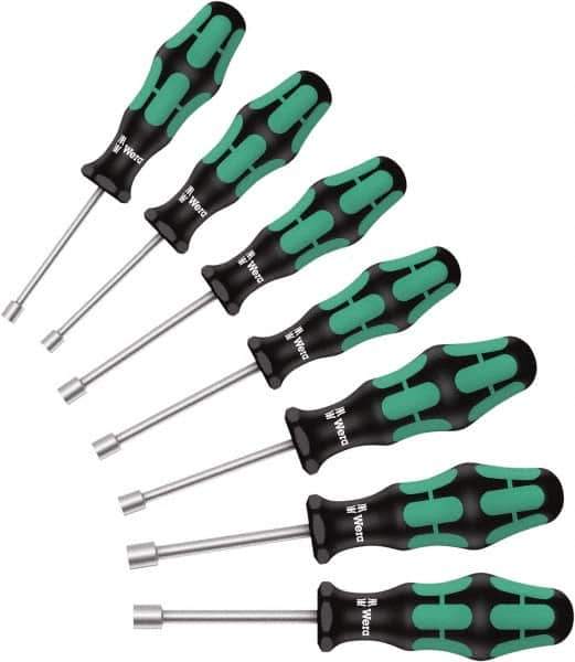 Wera - 7 Piece, 5 to 13mm Nut Driver Set - Hollow Shaft, Ergonomic Handle - Apex Tool & Supply