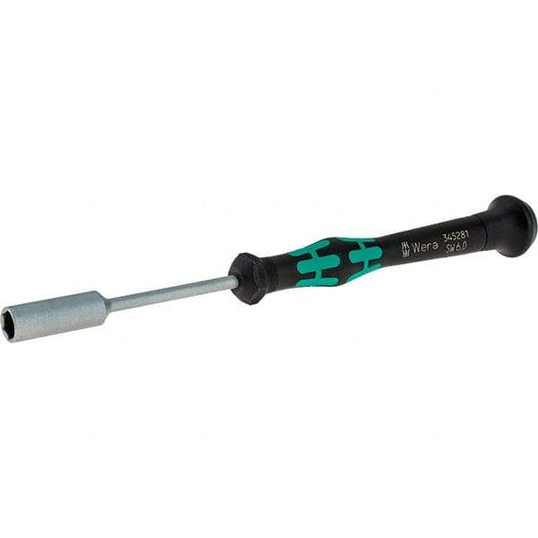 Wera - 6mm Solid Shaft Precision Nutdriver - Cushion Grip Handle, 6-1/4" OAL - Apex Tool & Supply