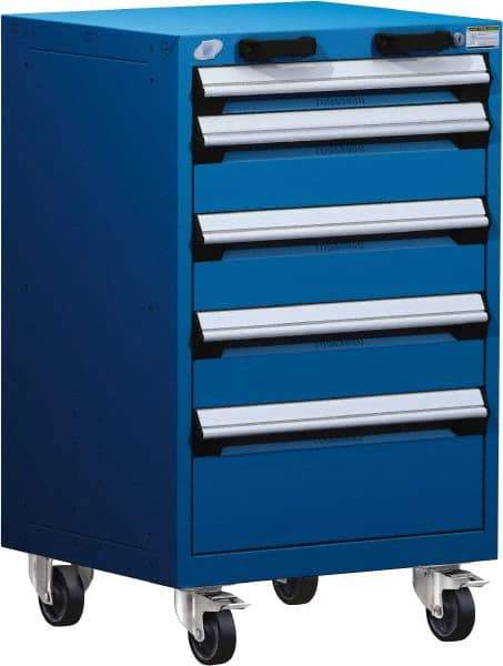 Rousseau Metal - 5 Drawer Steel Tool Roller Cabinet - 24" Wide x 39-1/8" High x 21" Deep, Ball Bearing Drawer Slides, Blue - Apex Tool & Supply