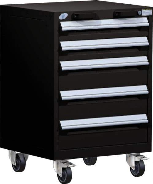 Rousseau Metal - 5 Drawer Steel Tool Roller Cabinet - 24" Wide x 35-1/8" High x 27" Deep, Ball Bearing Drawer Slides, Black - Apex Tool & Supply