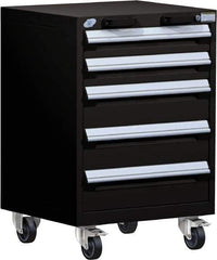 Rousseau Metal - 5 Drawer Steel Tool Roller Cabinet - 24" Wide x 35-1/8" High x 27" Deep, Ball Bearing Drawer Slides, Black - Apex Tool & Supply