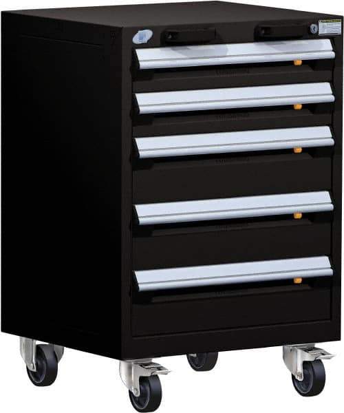 Rousseau Metal - 5 Drawer Steel Tool Roller Cabinet - 24" Wide x 35-1/8" High x 21" Deep, Ball Bearing Drawer Slides, Black - Apex Tool & Supply