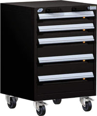 Rousseau Metal - 5 Drawer Steel Tool Roller Cabinet - 24" Wide x 35-1/8" High x 21" Deep, Ball Bearing Drawer Slides, Black - Apex Tool & Supply