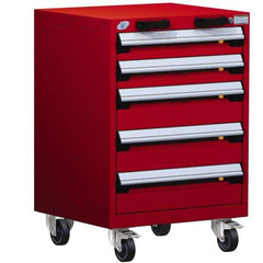 Rousseau Metal - 5 Drawer Steel Tool Roller Cabinet - 24" Wide x 35-1/8" High x 21" Deep, Ball Bearing Drawer Slides, Red - Apex Tool & Supply