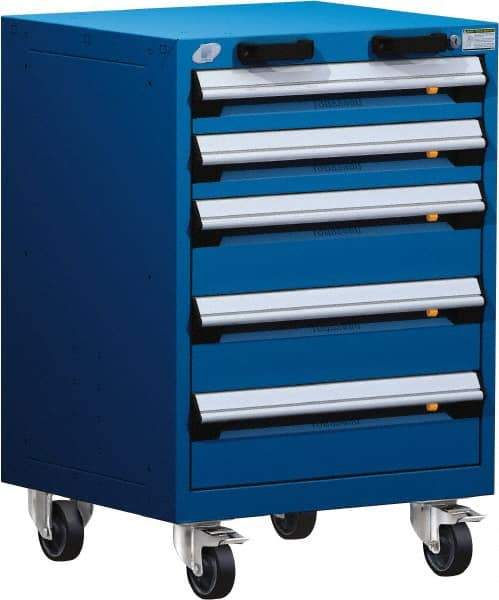 Rousseau Metal - 5 Drawer Steel Tool Roller Cabinet - 24" Wide x 35-1/8" High x 21" Deep, Ball Bearing Drawer Slides, Blue - Apex Tool & Supply