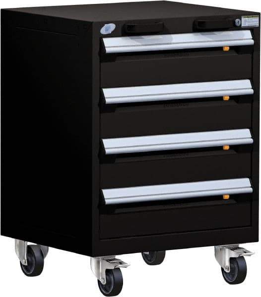 Rousseau Metal - 4 Drawer Steel Tool Roller Cabinet - 24" Wide x 33" High x 27" Deep, Ball Bearing Drawer Slides, Black - Apex Tool & Supply