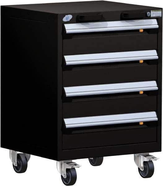 Rousseau Metal - 4 Drawer Steel Tool Roller Cabinet - 24" Wide x 33" High x 21" Deep, Ball Bearing Drawer Slides, Black - Apex Tool & Supply