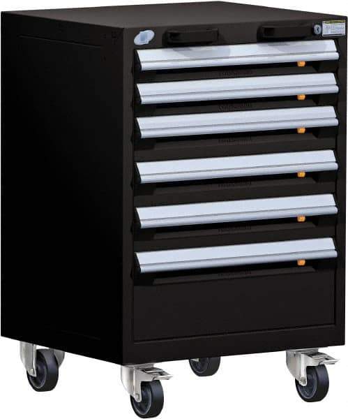 Rousseau Metal - 6 Drawer Steel Tool Roller Cabinet - 24" Wide x 35-1/8" High x 21" Deep, Ball Bearing Drawer Slides, Black - Apex Tool & Supply