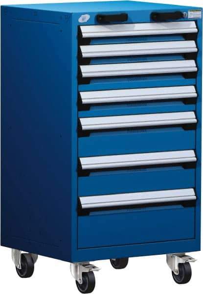 Rousseau Metal - 7 Drawer Steel Tool Roller Cabinet - 24" Wide x 43-1/8" High x 27" Deep, Ball Bearing Drawer Slides, Blue - Apex Tool & Supply