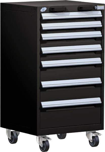 Rousseau Metal - 7 Drawer Steel Tool Roller Cabinet - 24" Wide x 43-1/8" High x 21" Deep, Ball Bearing Drawer Slides, Black - Apex Tool & Supply