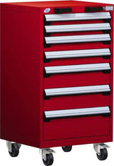 Rousseau Metal - 7 Drawer Steel Tool Roller Cabinet - 24" Wide x 43-1/8" High x 21" Deep, Ball Bearing Drawer Slides, Red - Apex Tool & Supply