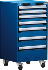Rousseau Metal - 7 Drawer Steel Tool Roller Cabinet - 24" Wide x 43-1/8" High x 21" Deep, Ball Bearing Drawer Slides, Blue - Apex Tool & Supply