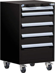 Rousseau Metal - 5 Drawer Steel Tool Roller Cabinet - 24" Wide x 39-1/8" High x 27" Deep, Ball Bearing Drawer Slides, Black - Apex Tool & Supply