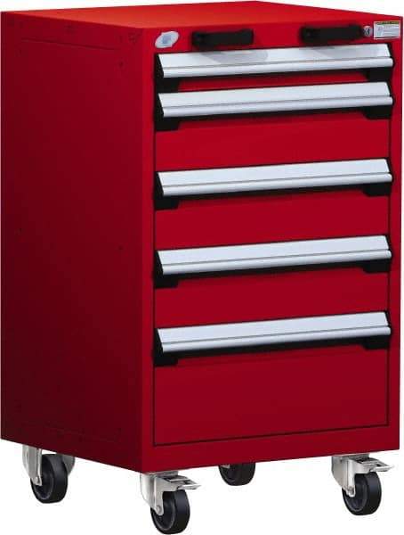 Rousseau Metal - 5 Drawer Steel Tool Roller Cabinet - 24" Wide x 39-1/8" High x 27" Deep, Ball Bearing Drawer Slides, Red - Apex Tool & Supply