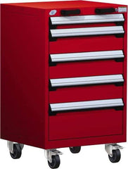 Rousseau Metal - 5 Drawer Steel Tool Roller Cabinet - 24" Wide x 39-1/8" High x 27" Deep, Ball Bearing Drawer Slides, Red - Apex Tool & Supply