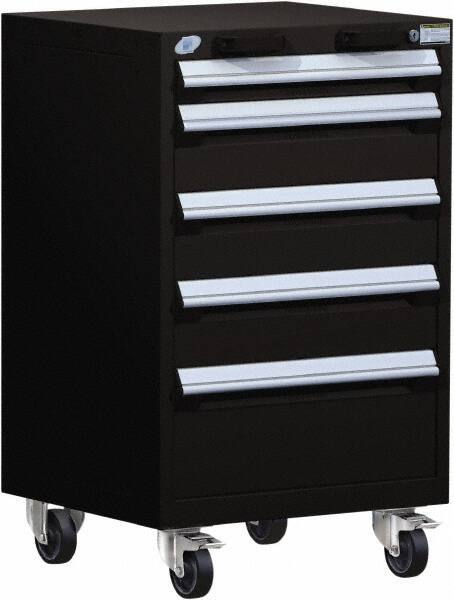 Rousseau Metal - 5 Drawer Steel Tool Roller Cabinet - 24" Wide x 39-1/8" High x 21" Deep, Ball Bearing Drawer Slides, Black - Apex Tool & Supply