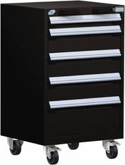 Rousseau Metal - 5 Drawer Steel Tool Roller Cabinet - 24" Wide x 39-1/8" High x 21" Deep, Ball Bearing Drawer Slides, Black - Apex Tool & Supply